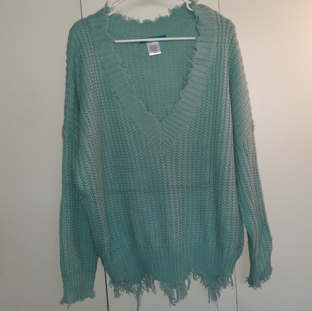 Green Knit Fray Sweater